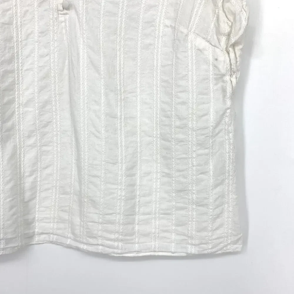 White House Black Market Flutter Sleeve V-Neck Blouse Womens Sz M White Stripe